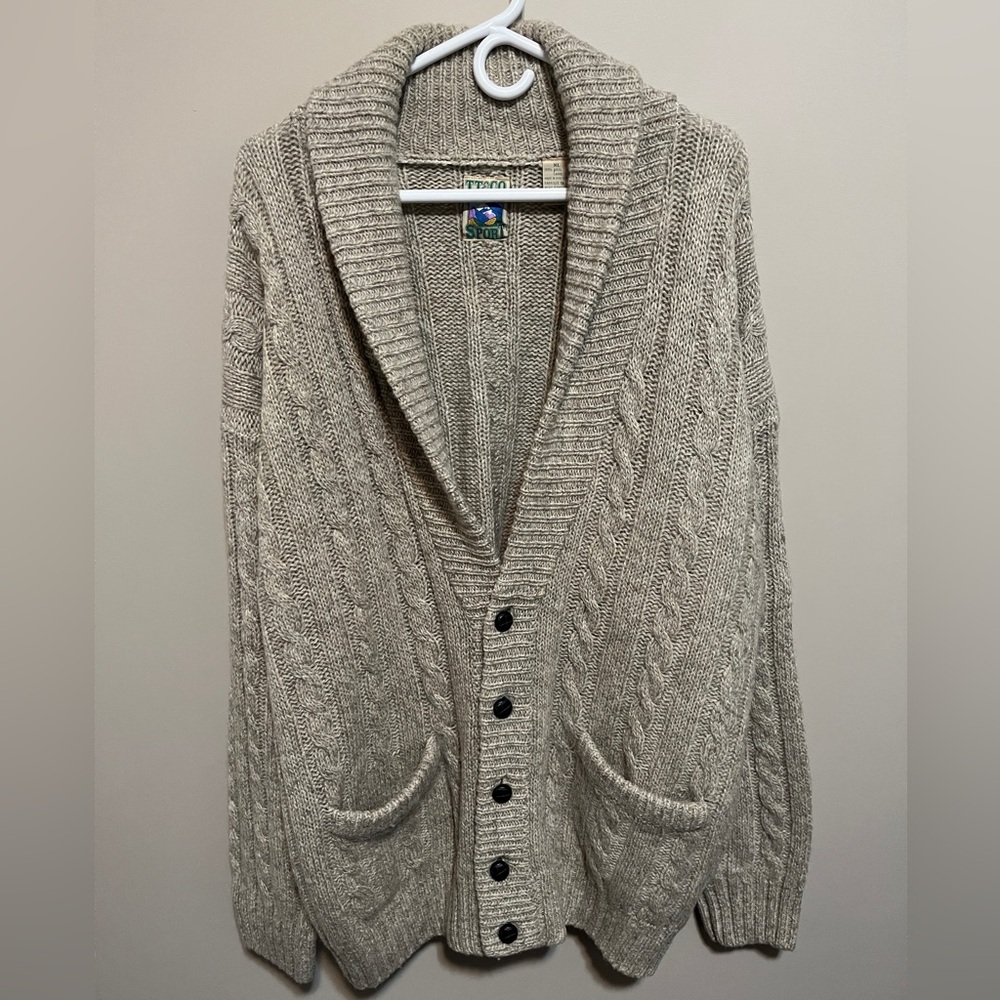 TT&Co Sport Men's Wool Cable Knit Cardigan, size XL
